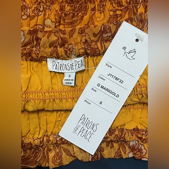 Patrons of Peace Boho Floral Smocked Ruffle Top Marigold Size Small S NEW - Picture 4 of 5